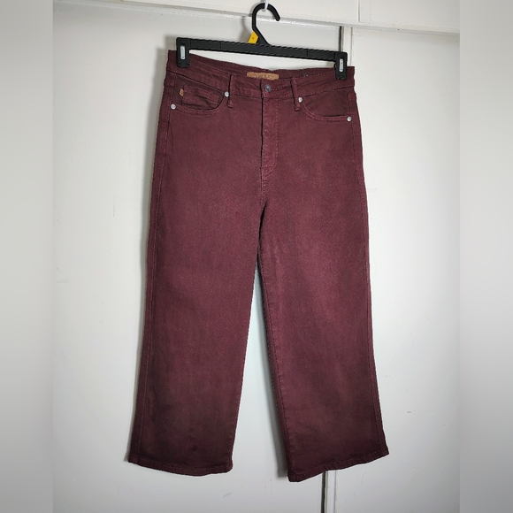 Judy Blue tummy control garment-dyed high-rise wide-leg crop jeans oxblood sz 29 - Picture 2 of 16
